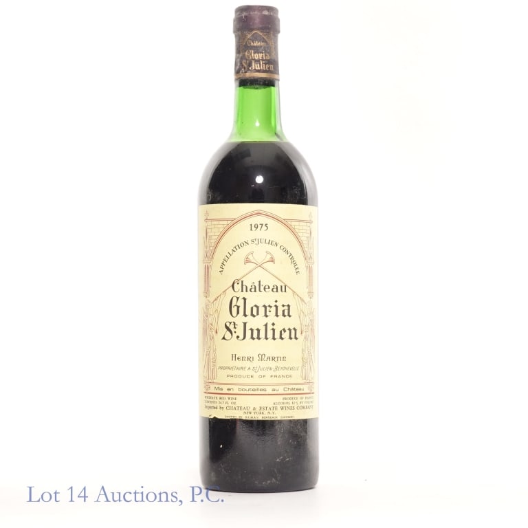 1975 Chateau Gloria Saint Julien Bordeaux: 1975 Chateau Gloria Saint Julien, 12% ABV, 24.7 fl. oz. Vintage: 1980, Region: Bordeaux, France, Appellation: Saint-Julien. Per consigner, all bottles were stored horizontally in a temperature control