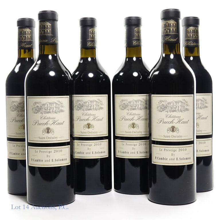 2010 Chateau Puech-Haut Prestige Rouge (6): Six (6) bottles of 2010 Chateau Puech-Haut Saint-Drezery Le Prestige Rouge. 15% ABV, 750ml.