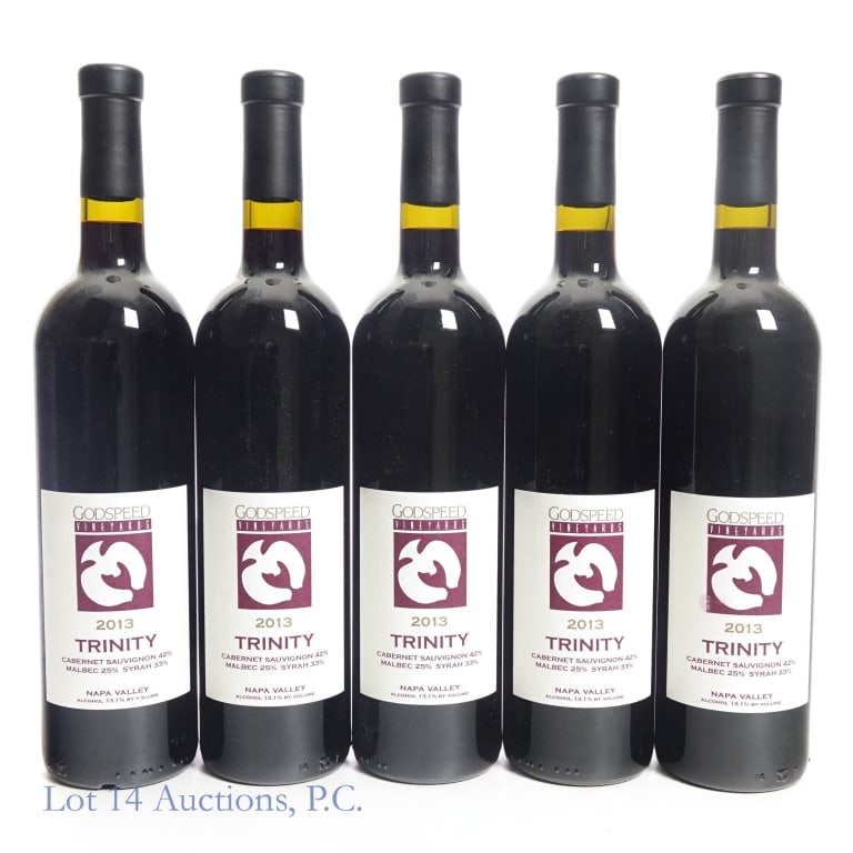 2013 Godspeed Vineyards Trinity, Napa Valley (5): Five (5) bottles 2013 Godspeed Vineyards Trinity red blend. 13.1% ABV, 750ml.