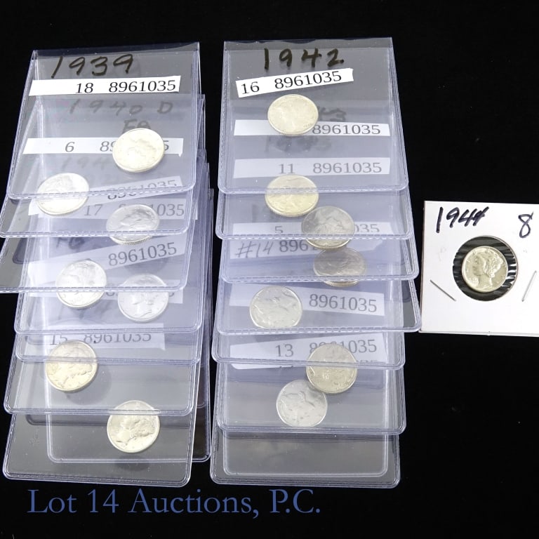 USA 90%-Silver Mercury Dimes (15) (1 of 3)