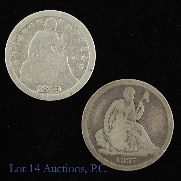 1837 & 1849 USA Silver Liberty Seated Dimes, 2 (1 of 2)