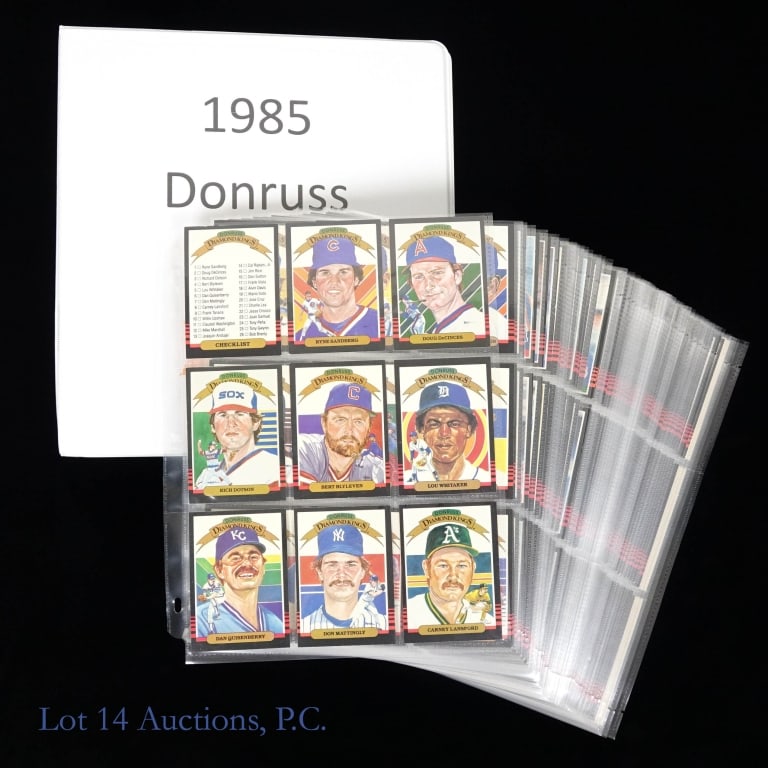 1985 Donruss Baseball Card Set: Hand collated set of 1985 Donruss baseball cards. All cards have been carefully stored in a 3-ring binder and appear to be in above average condition with little to no edge or corner wear.