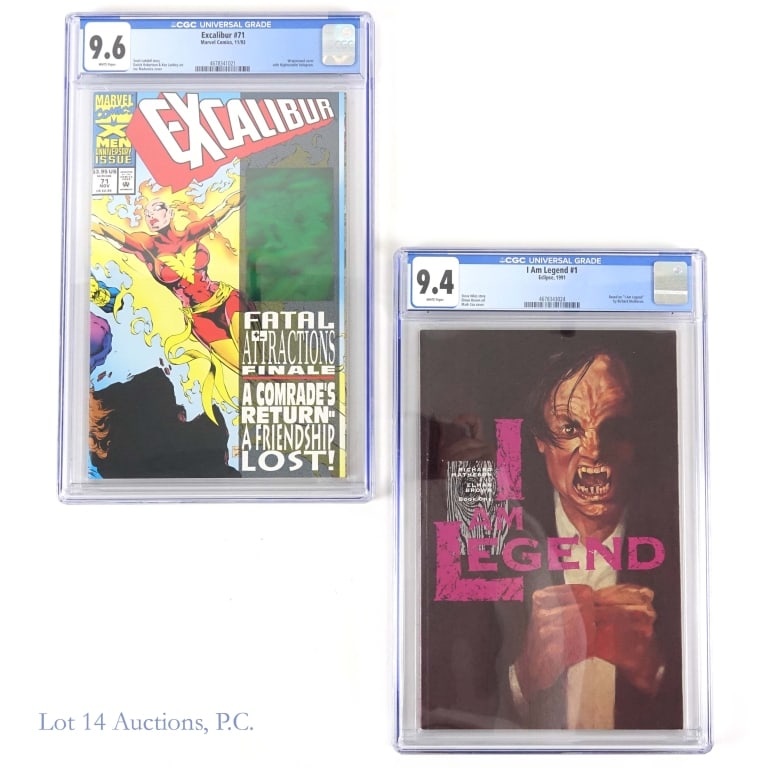 CGC 9.4 I Am Legend #1, 9.6 Excalibur #71, Key (2): CGC 9.4 I Am Legend #1, 9.6 Excalibur #71, Key (2). Two (2) CGC graded comic books, including a Key Issue. I Am Legend #1; CGC 9.4; Eclipse comics; Key Issue - Four-issue adaption of the