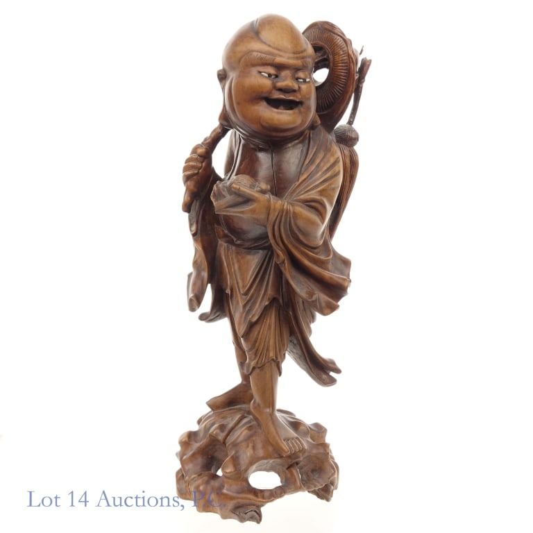 15" Hotei/"Laughing Buddha" Wooden Statue (1 of 10)