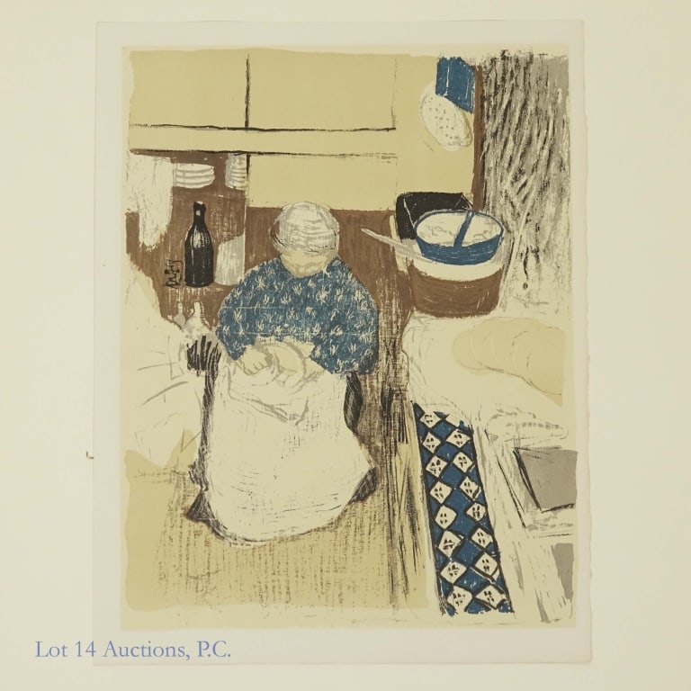 La Cuisinere Edouard Vuillard Lithograph: High quality vintage lithograph of Edouard Vuillard's (1868-1940) piece La Cuisinere (The Cook). Mat measures approximately 21.25" x 15.75", print is in very good condition.