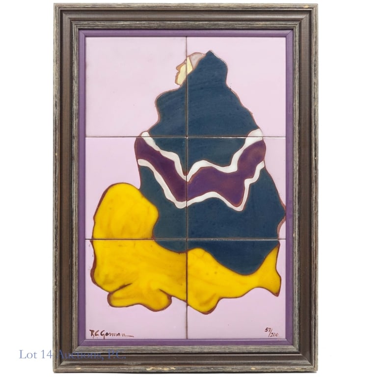 Rare RC Gorman Ceramic Tile Art Signed & Numbered: Ceramic tile art by Dine/Navajo artist Rudolph Carl (R.C.) Gorman (1931 - 2005), part of his series "Women Wrapped in Blankets". Signed in the lower left and numbered 57/100 in the lower right.