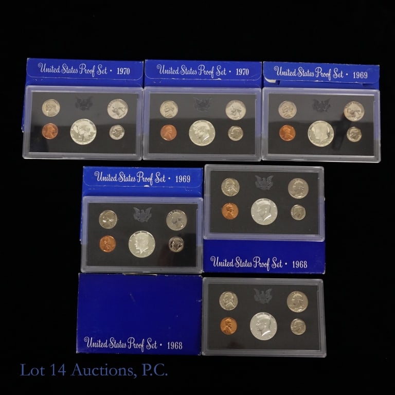 1968s - 1970s USA 40%-Silver 5-Coin Proof Sets (6) (1 of 3)