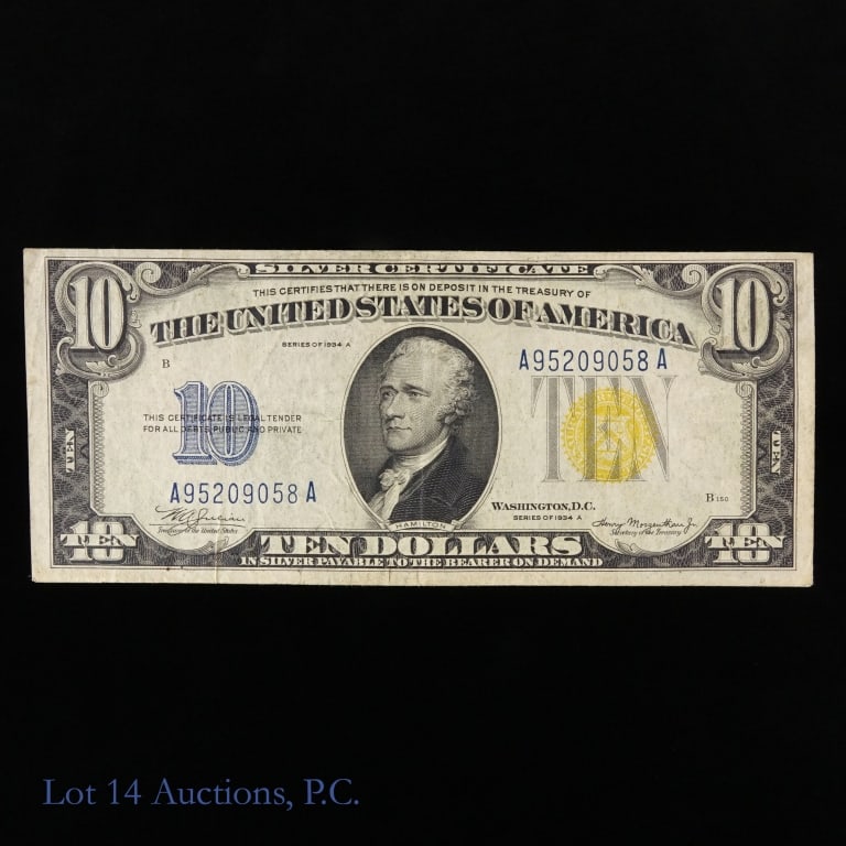1934-A US $10 Silv Cert Yellow Seal WW2 N Africa (1 of 2)