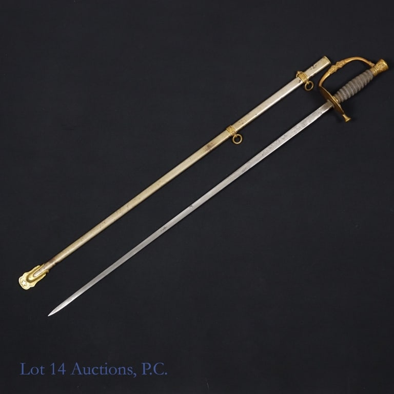 Horstmann Philadelphia GAR Shagreen Sword: Horstmann Philadelphia GAR Grand Army of the Republic sword with shagreen wrapped handle. Etched blade is approximately 28" long. Total length in the sheath approximately 36". See phots for