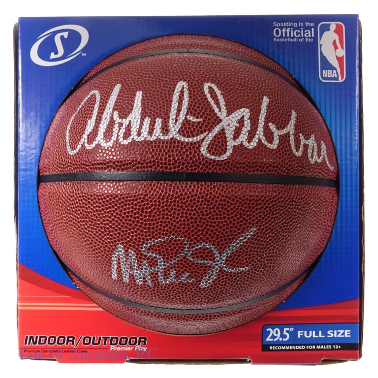 K A Jabbar & M Johnson Signed Basketball, Schwartz: Kareem Abdul Jabbar and Magic Johnson signed Spalding NBA basketball. Schwartz COA #A243012.