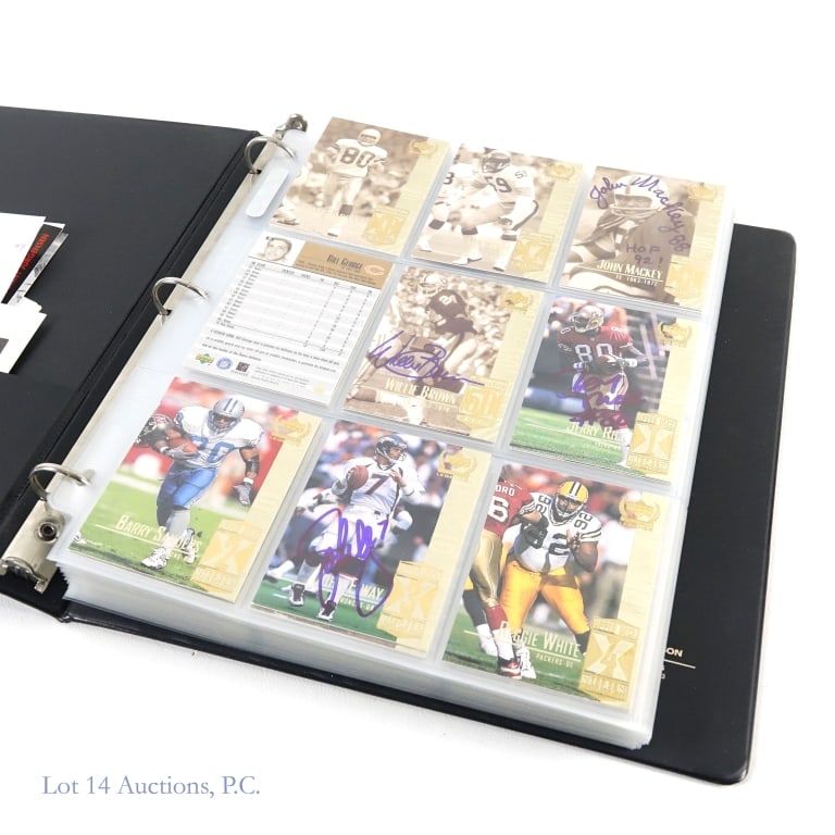 Binder Of 244 Football Cards (81 Signed): Binder of approximately 244 football cards with 81 of the cards signed by the player. Some of the signatures included in the binder are John Elway, John Mackey, Herb Adderly, Raymond Berry, Jack Lambe