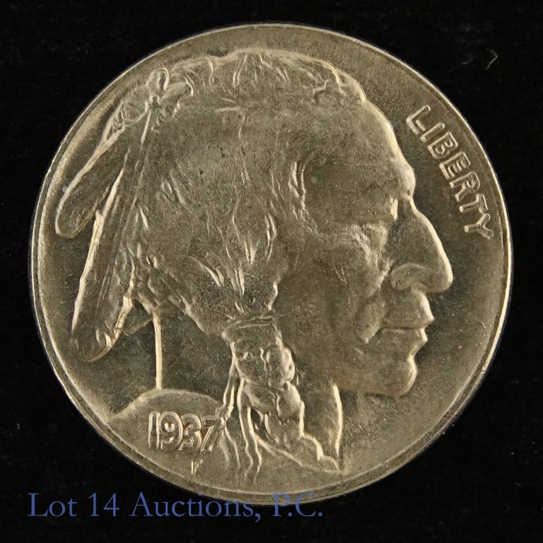 1937-D USA Buffalo Nickel: 1937-D United States buffalo nickel (Denver Mint). Per consigner, in gem BU with superb luster. Per Greysheet: the 1937-D buffalo nickel "survival estimates also suggest 8,000 (R-3.4) or so are availa