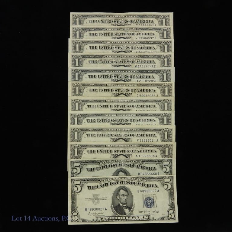 1935 - 1957 USA $1 & $5 Silver Certificates (12) (1 of 5)
