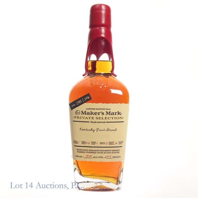 Maker's Mark Pvt Sel. Bottle Shop Pick Bourbon: Maker's Mark Kentucky Straight Bourbon Whisky, Hand Selected. Picked for the Kentucky Fruit Stand. 110.8 proof, 750ml. Bottle #95/246.