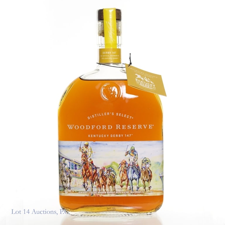 Woodford Reserve Kentucky Derby 147 Bourbon (1L): Woodford Reserve Kentucky Derby 147 Bourbon, 90.4 Proof, 1 Liter, Derby: 1-01-2021. Neck tag included.