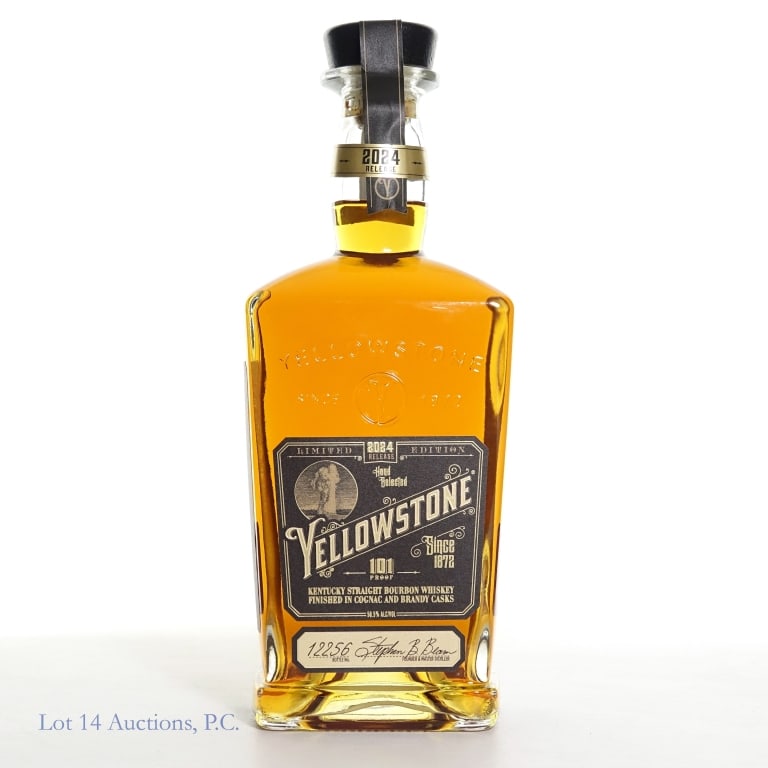 Yellowstone Ltd. Ed. 2024 Hand-Selected Whiskey: Yellowstone limited edition 2024 hand-selected Kentucky straight bourbon whiskey. 50.5% abv, 101 proof, 750 ml. Bottle No. 12256.
