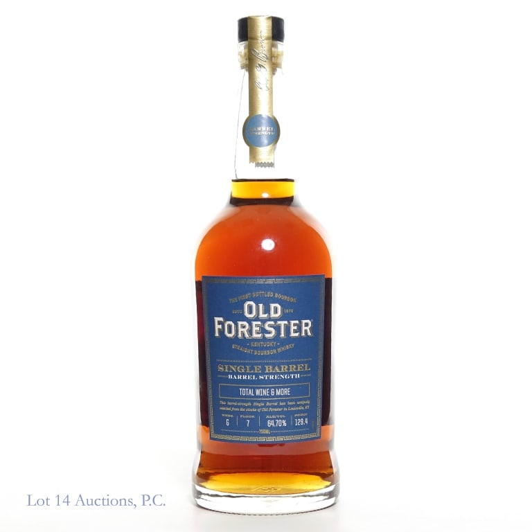 Old Forester Barrel Strength Sgl Brl Bourbon, PICK: Old Forester Single Barrel, Barrel Strength Kentucky Straight Bourbon Whiskey. Total Wine & More Pick. Warehouse G, Floor 7, 64.70% abv, 129.4 proof. 750ml.