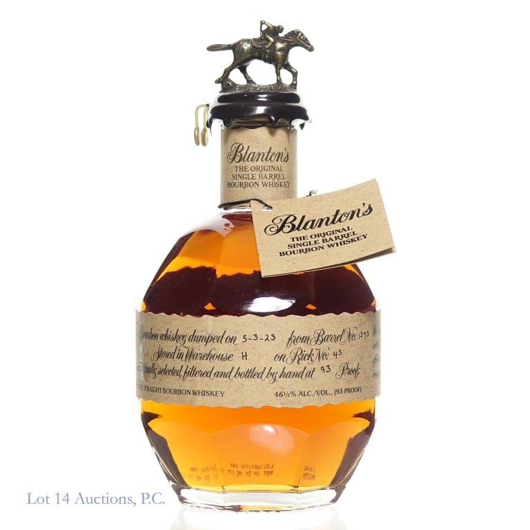 Blanton's Single Barrel Bourbon Pick "O": Blanton's Single Barrel Bourbon, 93 Proof, 750 ml, Letter O, Dump Date: 5-3-23, Barrel #1373, Bottle #187.