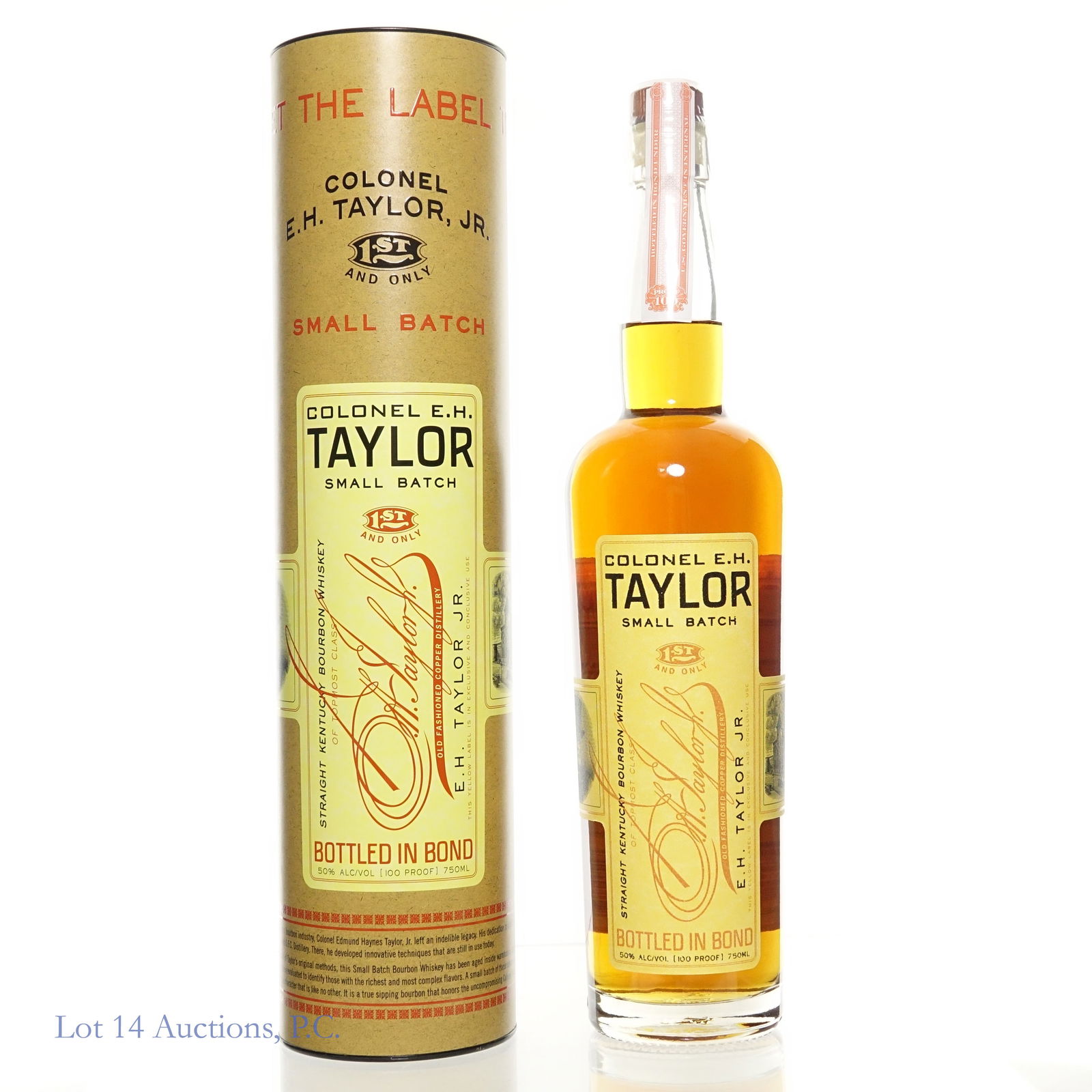 Colonel E.H. Taylor Small Batch Bourbon BIB (2025): Colonel E.H. Taylor Small Batch Bourbon Bottled in Bond (2025), 100 Proof, 750 ml. Cylinder tube included. Etch: L25008 01 10:09D.