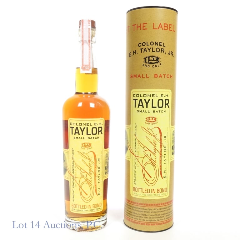 Colonel E.H. Taylor Small Batch Bourbon BIB: Colonel E.H. Taylor Small Batch Bourbon Bottled in Bond, 100 Proof, 750 ml. Cylinder tube included. Etch: L1 03:23 16325.
