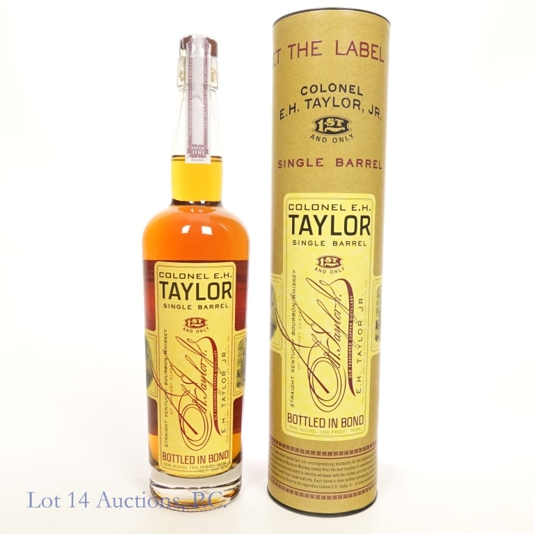 Col. E.H. Taylor Single Barrel Select Pick Bourbon: Colonel E.H. Taylor single barrel straight Kentucky bourbon whiskey. Bottled in bond (100 proof). 750 ml. Original canister.