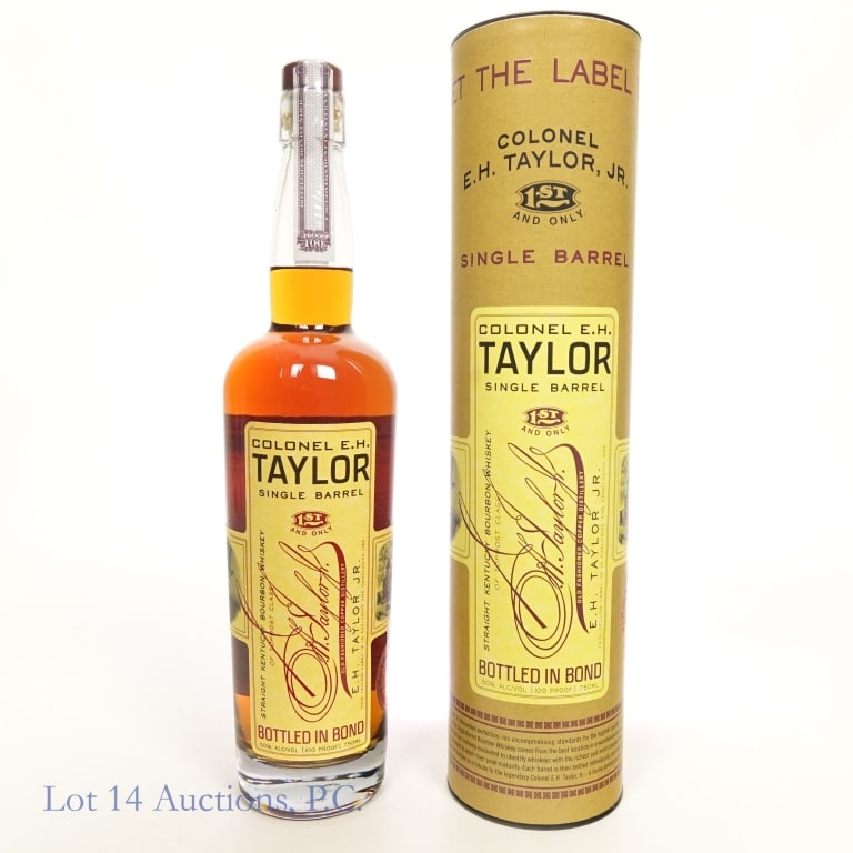 Col. E.H. Taylor Single Barrel Select Pick Bourbon: Colonel E.H. Taylor single barrel Select Pick straight Kentucky bourbon whiskey. Bottled in bond (100 proof). 750 ml. Original canister.