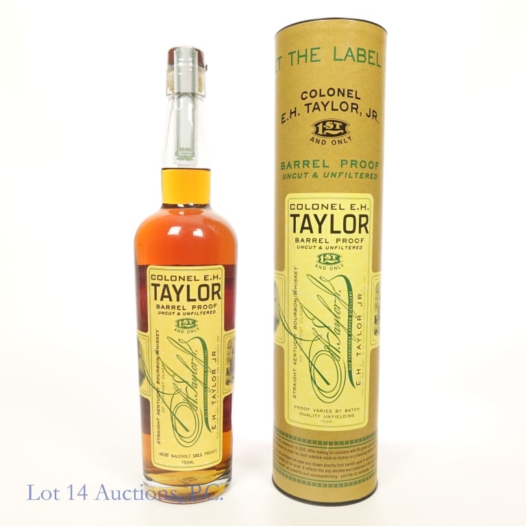 Colonel E.H. Taylor Barrel Proof Bourbon, Batch 12: Colonel E.H. Taylor Barrel Proof Bourbon (2023), 131.1 Proof, 750 ml, Batch #12, Cylinder tube included. Etch: L23139 Q1 18:00D