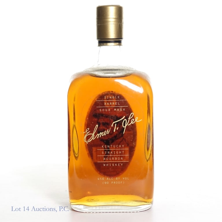 Elmer T. Lee Single Barrel Bourbon 2018: Elmer T. Lee 2018 single barrel sour mash Kentucky straight bourbon whiskey. 90 Proof. 750ml. Etch: L18094011010K.
