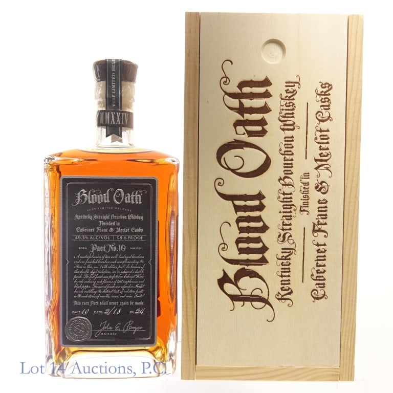 Blood Oath Bourbon Whiskey Pact No.10, 2024: Blood Oath Pact No. 10 Kentucky Straight Bourbon Whiskey Finished in Cabernet Franc & Merlot Casks. 98.6 proof, 750ml. Feb 18, 2024.