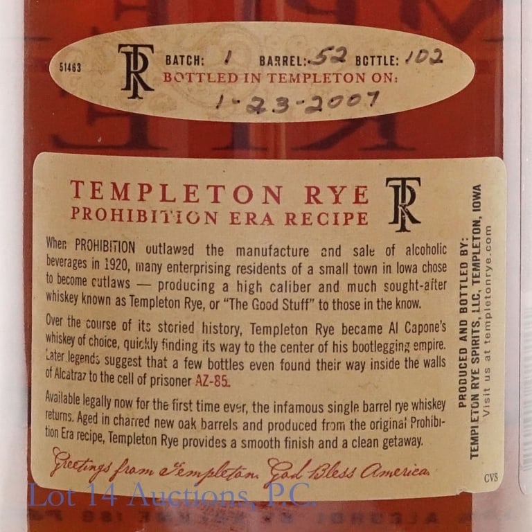 2007 Templeton Rye Single Barrel Batch 1 - 2