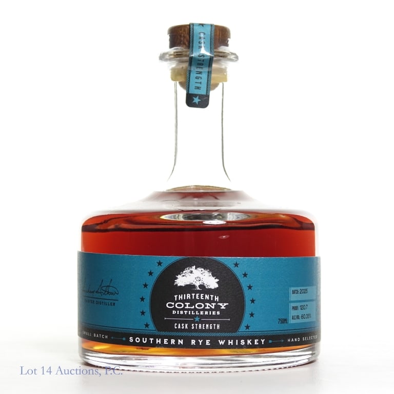 Thirteenth Colony Small Batch Cask Strength Rye: Thirteenth Colony Small Batch Cask Strength Southern Rye Whiskey, 120.7 Proof, 750 ml, Batch #2025.