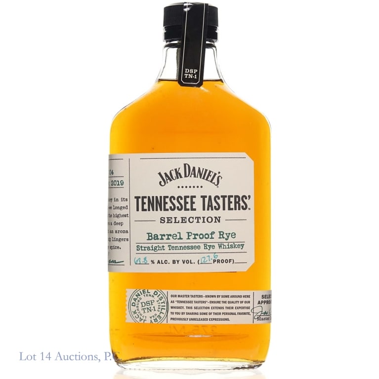 Jack Daniel's TN Tasters Barrel Proof Rye: Jack Daniel's Tennessee Tasters' Barrel Proof Tennessee Rye, 127.6 Proof, 375 ml, Selection #4, Released: Spring 2019.