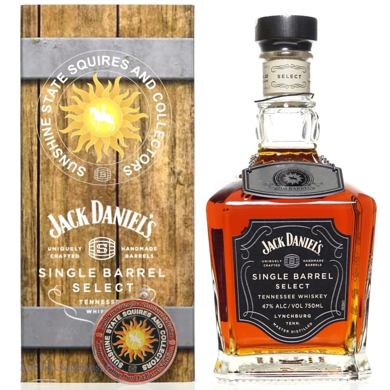 Jack Daniel's SB Barrel Proof Sunshine Squires: Jack Daniel's Single Barrel Barrel Proof Tennessee Whiskey (2022), 94 Proof, 750 ml, Sunshine State Squires and Collectors Private Selection Barrel #21 2022. Bottled 7-28-22, barrel no. 22-06072.