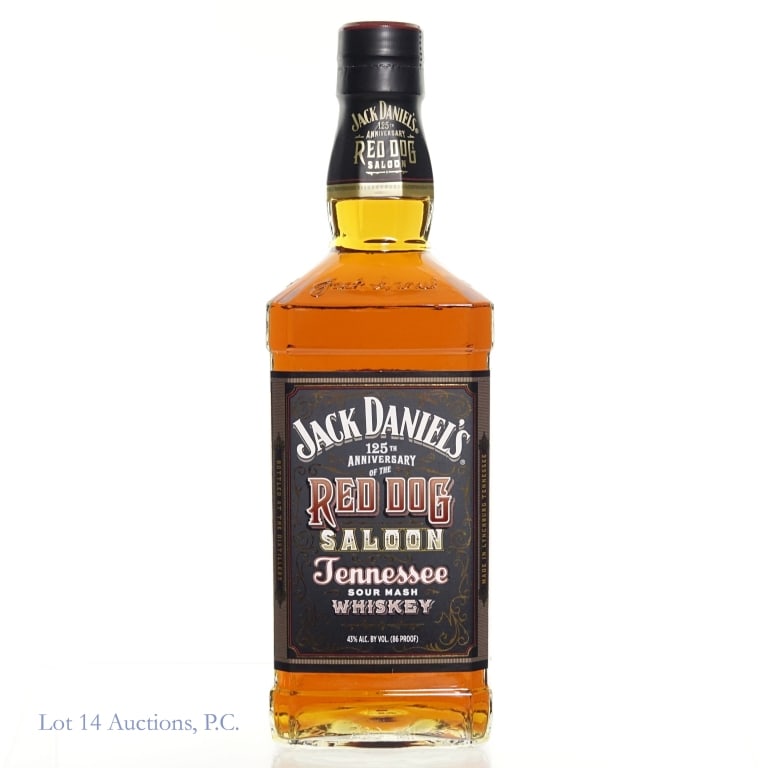 Jack Daniel's Red Dog Saloon Tennessee Whiskey: Jack Daniel's Red Dog Saloon Tennessee Whiskey, 86 Proof, 750 ml, 125th Anniversary, Bottle #RD075385.