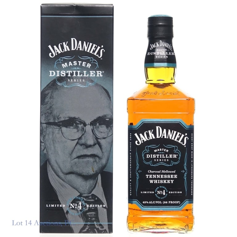 Jack Daniel's Master Distiller Series 4 Whiskey: Jack Daniel's Master Distiller Series 4 Tennessee Whiskey, 86 Proof, 750 ml, Master Distiller Jesse Cowan, "Jess Gamble", 1964-1966. Bottle #ACA8771. Nicks on lower front and side labels.