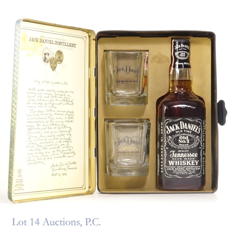 1980s Jack Daniel's Whiskey Glasses Tin Gift Set (1 of 4)