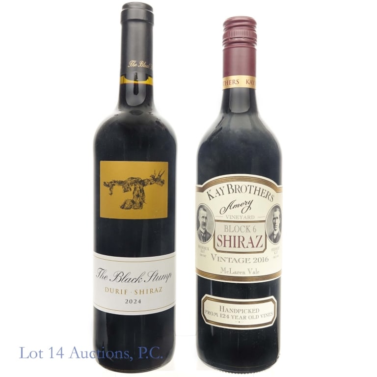 Kay Brothers Block 6 & The Black Stump Shiraz: 2016 Kay Brothers Amery Vineyards Block 6 Shiraz, McLaren Vale, Australia, 14% ABV, 750ml ****** 2024 The Black Stump Durif - Shiraz, South Eastern Australia, 4.5% ABV, 750ml.