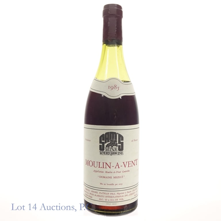 Moulin-A-Vent Domaine Meziat 1985 - Sam's Wine: 1985 Moulin-A-Vent Domaine Meziat, 12 to 13% ABV, 750ml. Bottled for Sam's Wine Warehouse.