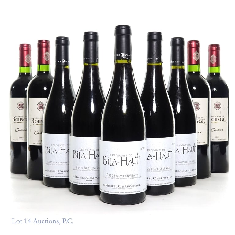 French Red Wines Bila-Haut & Domaine Du Bouscat: Five (5) bottles 2010 M. Chapoutier Les Vignes de Bila-Haut Cotes du Roussillon Villages, 14% ABV, 750ml ****** Four (4) bottles 2009 Domaine du Bouscat Caduce Bordeaux Superieur, 14.5% ABV, 