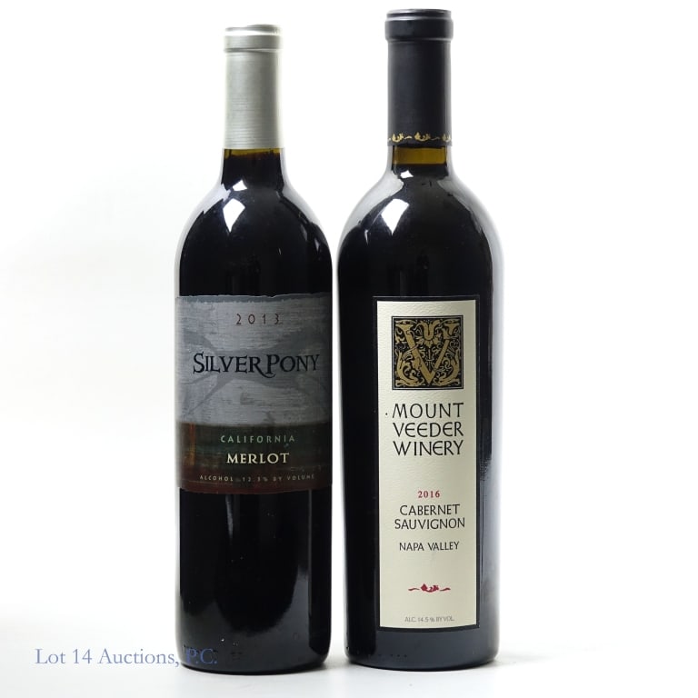 Mount Veeder Cabernet '16, Silver Pony Merlot '13: 2016 Mount Veeder Winery Napa Valley Cabernet Sauvignon, 14.5% BAV, 750ml ****** 2013 Silver Pony California Merlot, 12.5% ABV, 750ml.