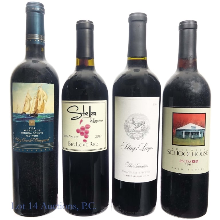 Stags' Leap, Stella & More California Reds (4): 2015 Stags' Leap Winery The Investor, Napa Valley, 14.7% ABV, 750ml ****** 2012 Stella Reserve' Big Love Red, Napa Valley, 14.5% ABV, 750ml ****** 1998 Dry Creek Vineyard Meritage, Sonoma County, 13.5