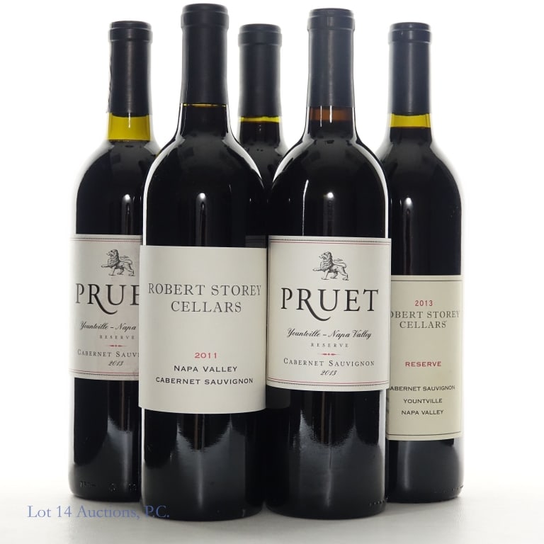 Pruet & Robert Storey Napa Valley Cabernet (5): Two (2) bottles 2013 Pruet Reserve Cabernet Sauvignon Yountville Napa Valley, 132.5% ABV, 750ml ****** Two (2) bottles 2011 Robert Storey Cellars Cabernet Sauvignon Napa Valley, 13.8% ABV, 