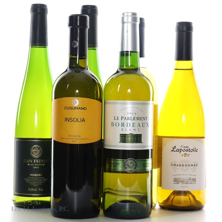 White Wines Spain, Chile, France & Italy (6): Two (2) bottles 2011 Can Feixes Blanco Seleccio Penedes Spain, 12.5%ABV, 750ml ****** 2003 Casa Lapostolle Sauvignon Blanc Rapel Valley Chile, 14% ABV, 750ml ****** 2003 Casa Lapostolle Chardonnay Cas