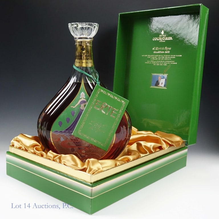 Courvoisier Erte No. 6 L'Espirit du Cognac: Courvoisier Collection Erte No. 6 L'Espirit du Cognac Extra Cognac, 80 Proof, 750 ml, 6th Design Bottle #C2661. Only 12000 decanters have been produced. Silk screening design and hand painted pigments