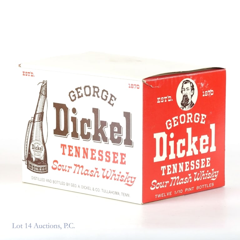 1950s George Dickel Northwest Airlines Minis (12)*: Twelve (12) gun powder horn shaped mini bottles of George Dickel Tennessee Sour Mash Whisky. 90 Proof, less than 1/2 pint. Each bottle is packed in its own box with a "Compliments Of Northwest