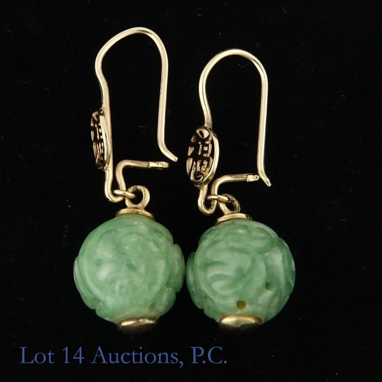Gold and Jadeite Dangle Earrings - 2