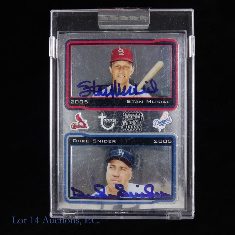 2005 Topps Retired S Musial & D Snider Auto Card: Stan Musial and Duke Snider 2005 Topps Retired Signature Edition uncirculated card. 38/49.
