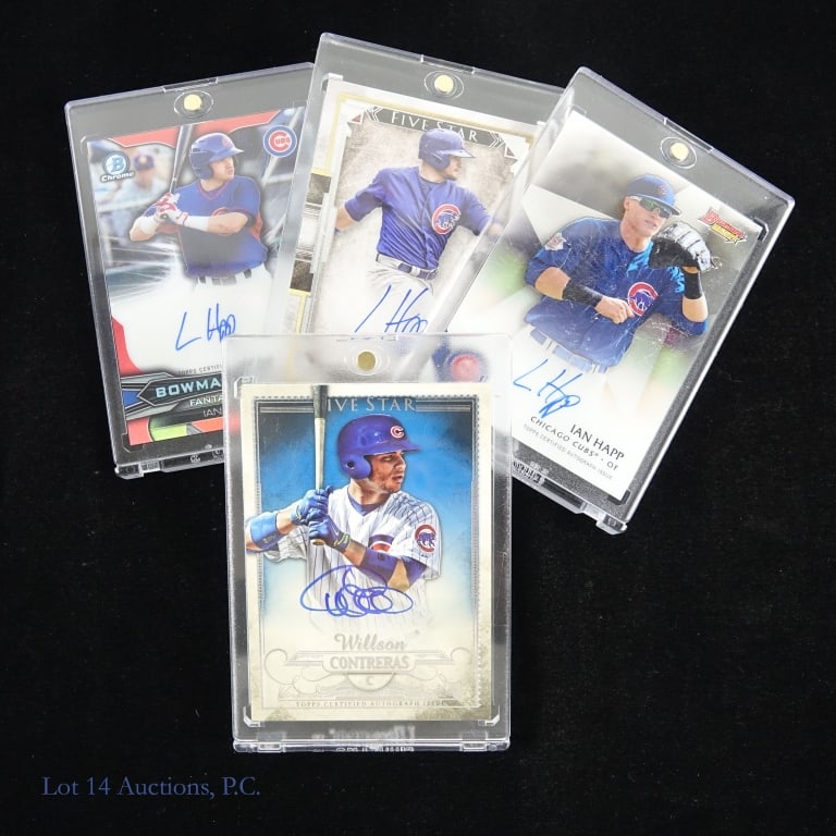 Cubs Contreras & Happ Auto Cards Incl Rookie (4): One (1) Willson Contreras auto card *** Three (3) Ian Happ auto cards, two of them rookie *** All cards in acrylic protective holders.