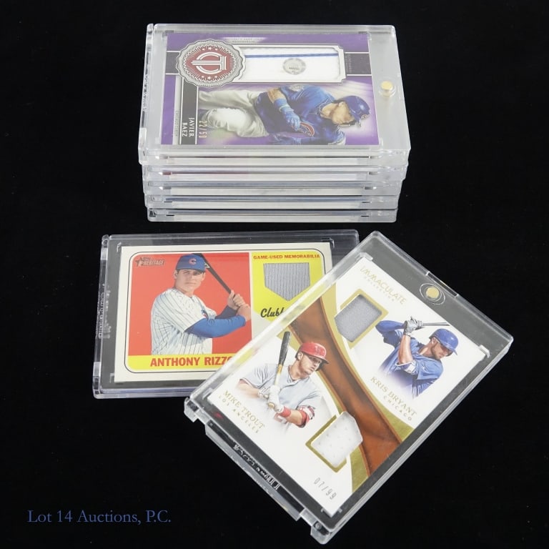 Chicago Cubs Jersey Cards (7): Seven (7) Chicago Cubs Jersey cards in acrylic protective holders - Anthony Rizzo, Jon Lester, Kyle Schwarber, Javier Baez, Kris Bryant. See photos for details.