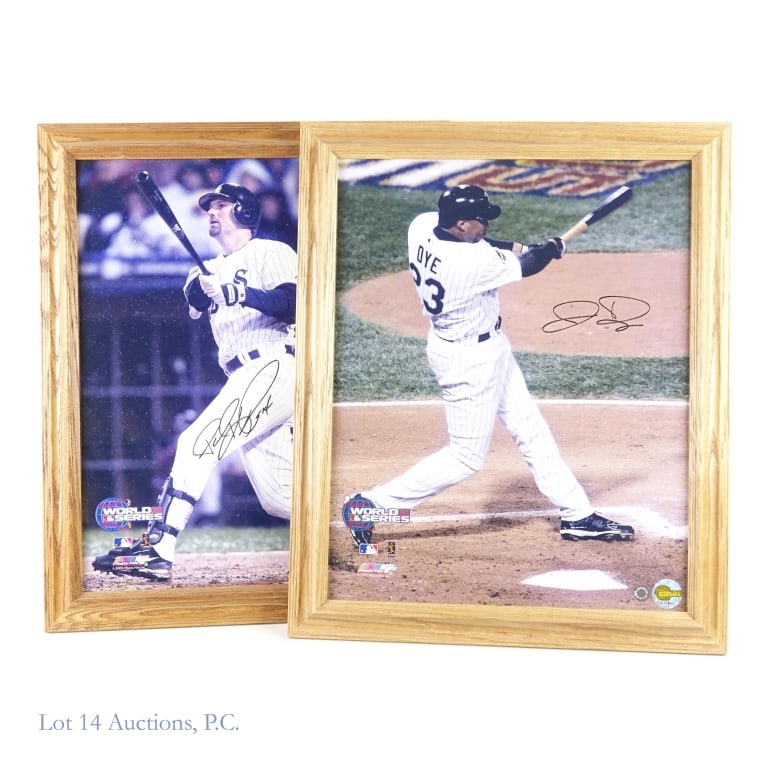 Konerko & Dye Signed 2005 World Series Photos: LOCAL PICK UP OR THIRD PARTY SHIPPING ONLY. Two (2) signed 16" x 20" color photographs. Both have Schwartz Sports COAs. Both frames each measure approximately 19-1/8" x 23-1/8". Paul Konerko